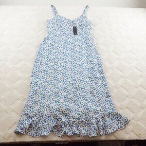 Lulu's Darling Daisies Blue Floral Print Midi Dress Womens Large Sundress